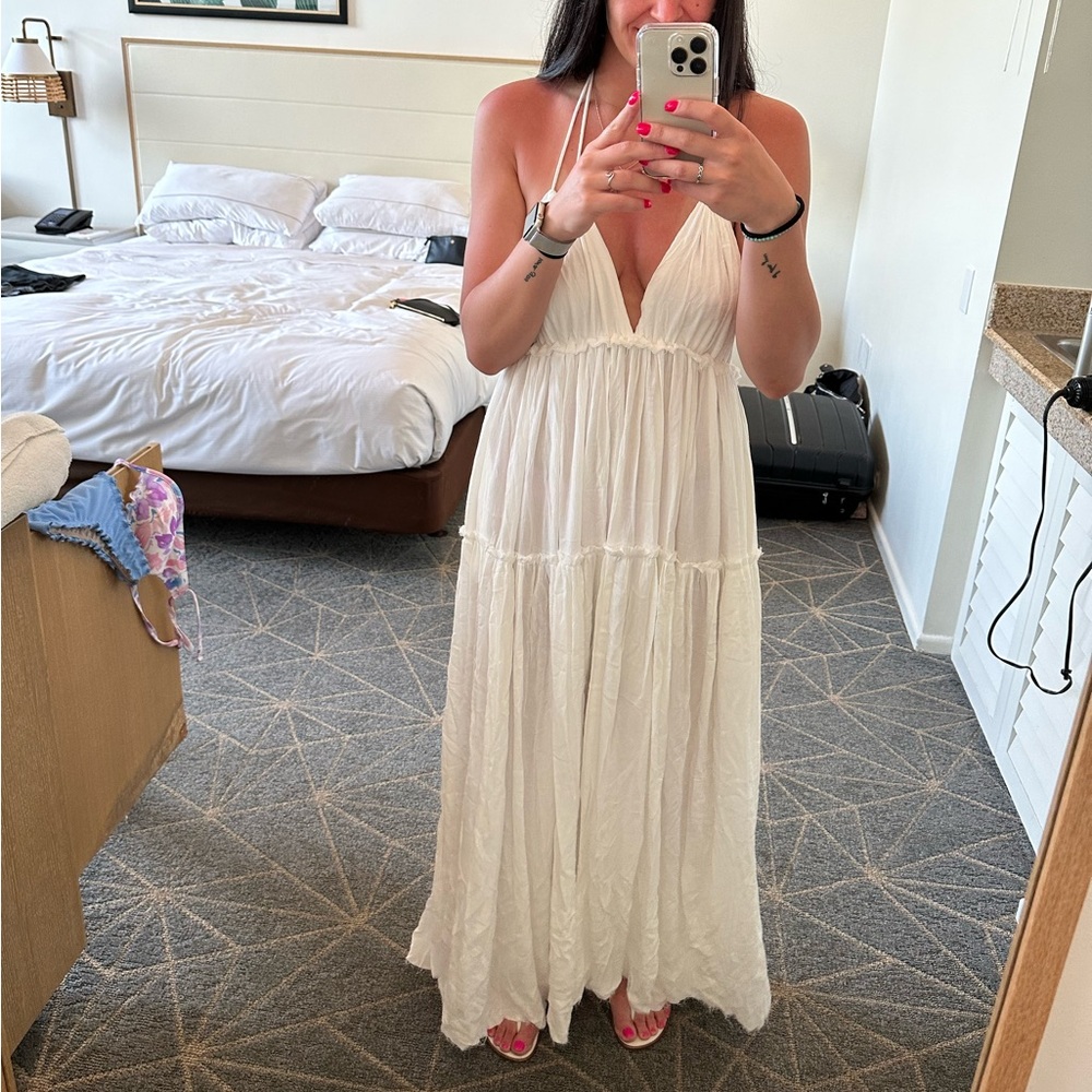 Boho low back white maxi dress